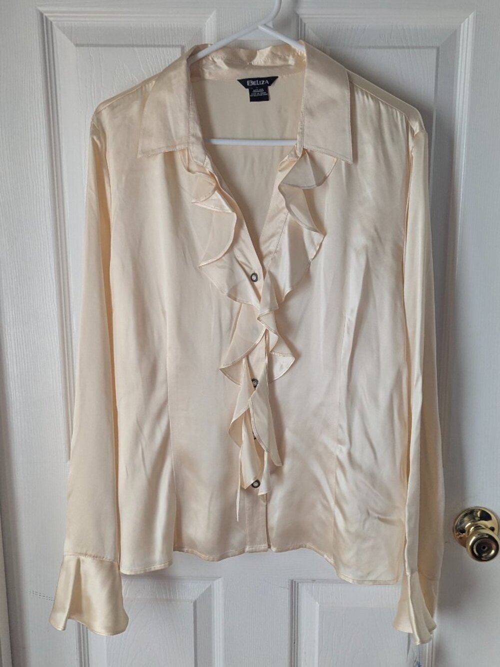 NWT Beliza button down golden ivory silk top -16